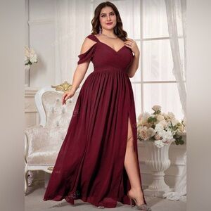 Elegant Burgundy Off-Shoulder Dress